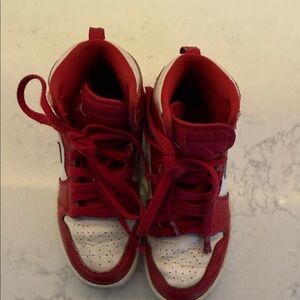 Jordan 1 Kids Red and White Sneakers